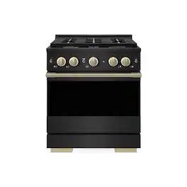 ZLINE - Autograph 30 in. 4.2 cu. ft. Marino Dual Fuel Freestanding Range with 4 Gas Burners in Black Steel with Bronze Accents - Black Stainless Steel