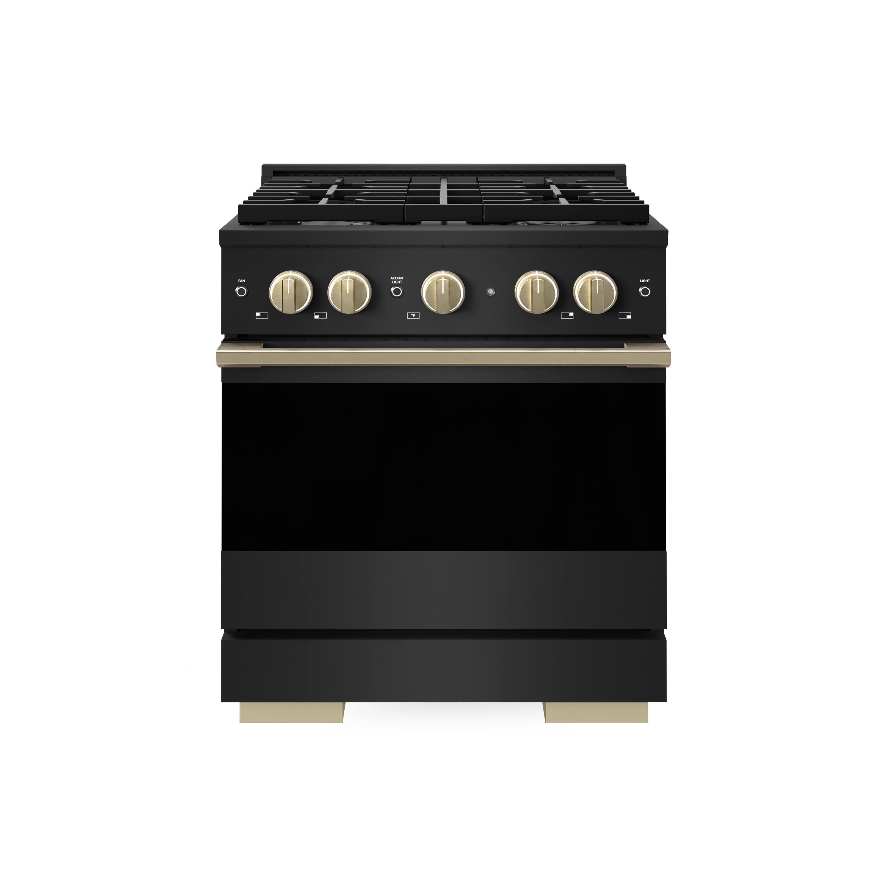 Front. ZLINE - Autograph 30 in. 4.2 cu. ft. Marino Dual Fuel Freestanding Range with 4 Gas Burners in Black Steel with Bronze Accents - Black Stainless Steel.