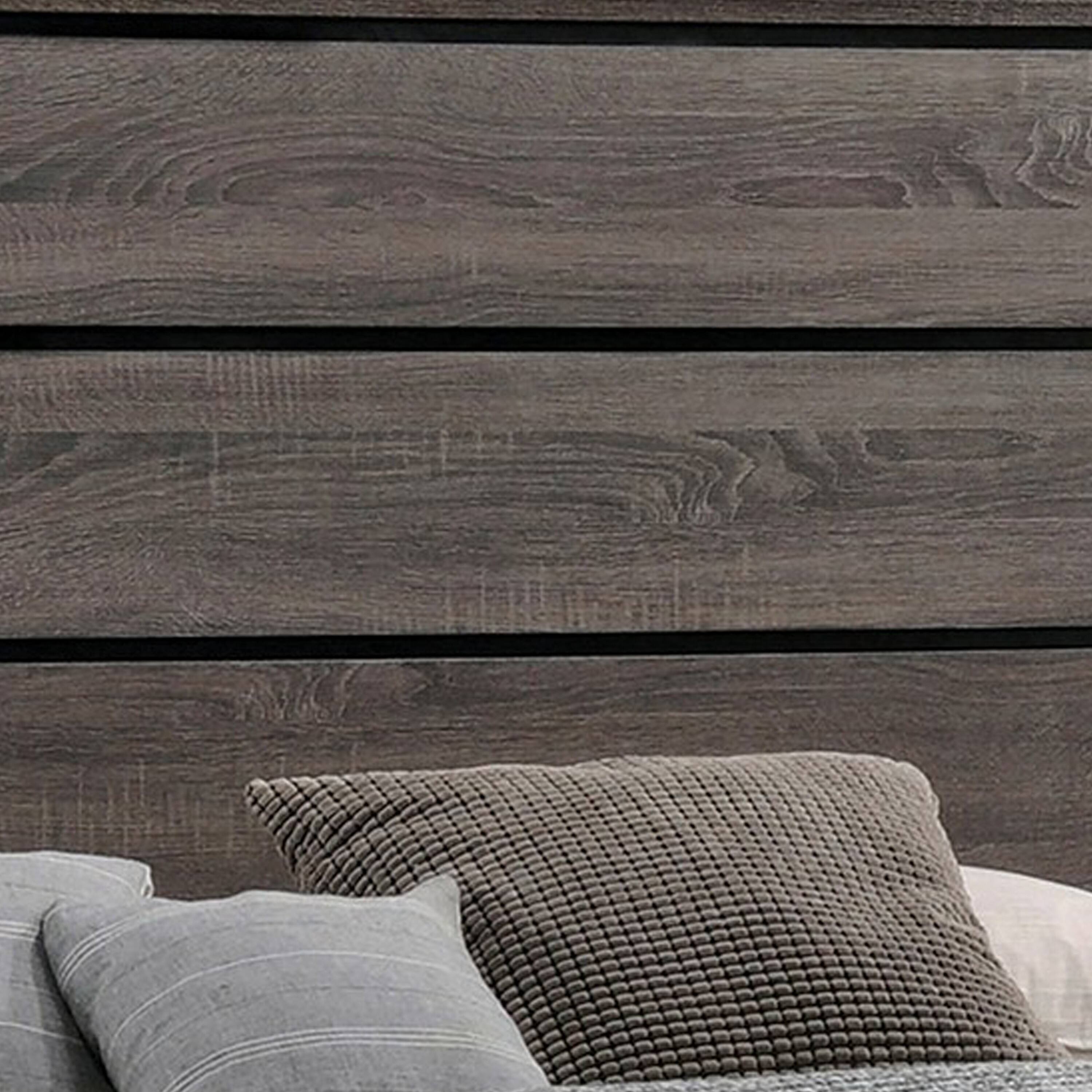 Alt View 2. Manhattan Lane - Mela California King Size Panel Bed, Grooved Design - Gray, Black.