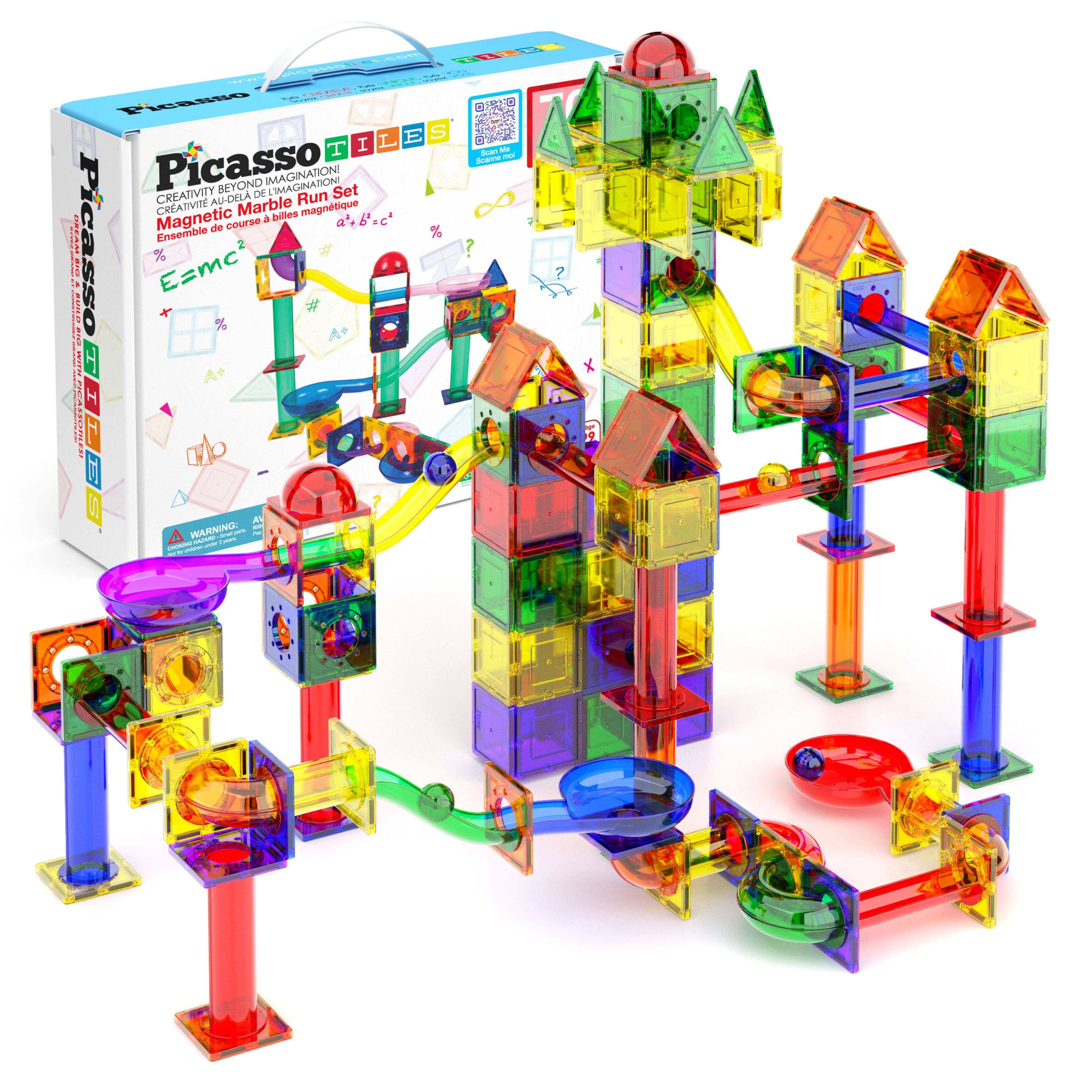 PicassoTiles - PICASSO-TILES Marble Run Magnetic Tiles for Kids, 71PCS, Magnet Tiles Race Track Building Blocks STEM Toy - Multicolor