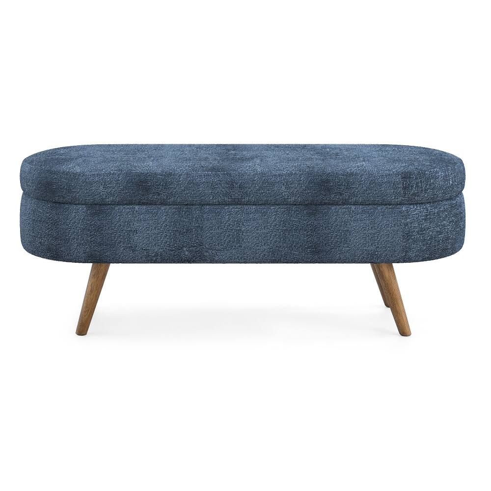 Alt View 6. Ropilly - Ropilly Oval Storage Bench Dark Blue Pleated Fabric Ottoman with Rubber Wood Legs, 43.5 Inch - Dark Blue.