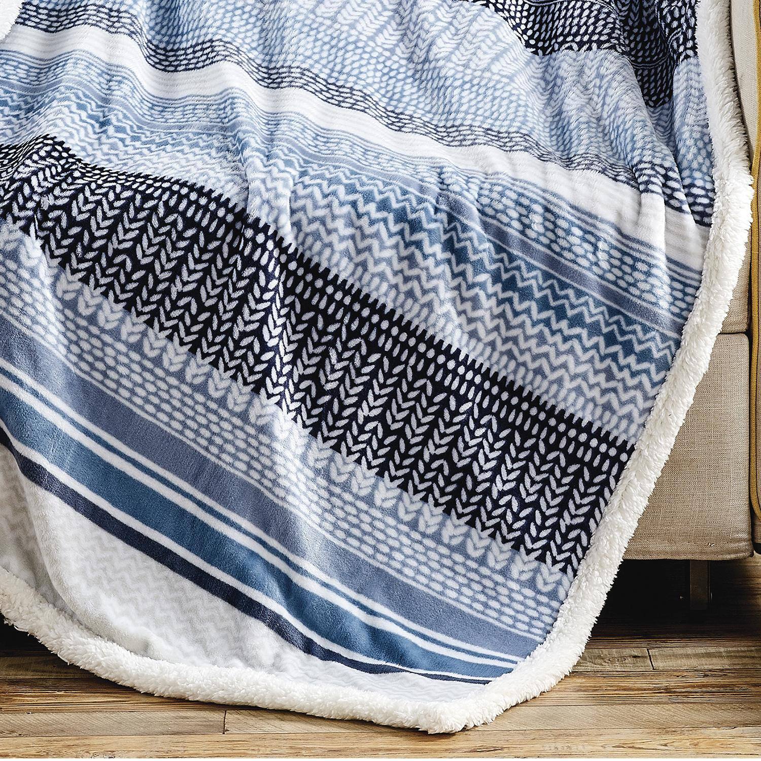 Alt View 3. Noble House - Plazatex Anissa with Sherpa Plush Decorative All Season Plum Throw Blanket 50" x 60" Blue - Blue.