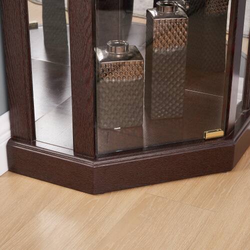 Alt View 1. LUCKY ONE - Freestanding Corner Lighted Curio Cabinet with Glass Shelves Display Case for Wine Bar Collectibles - Cherry.