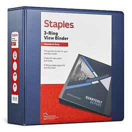 Staples - 3" 3-Ring View Binder, D-Ring - Blue