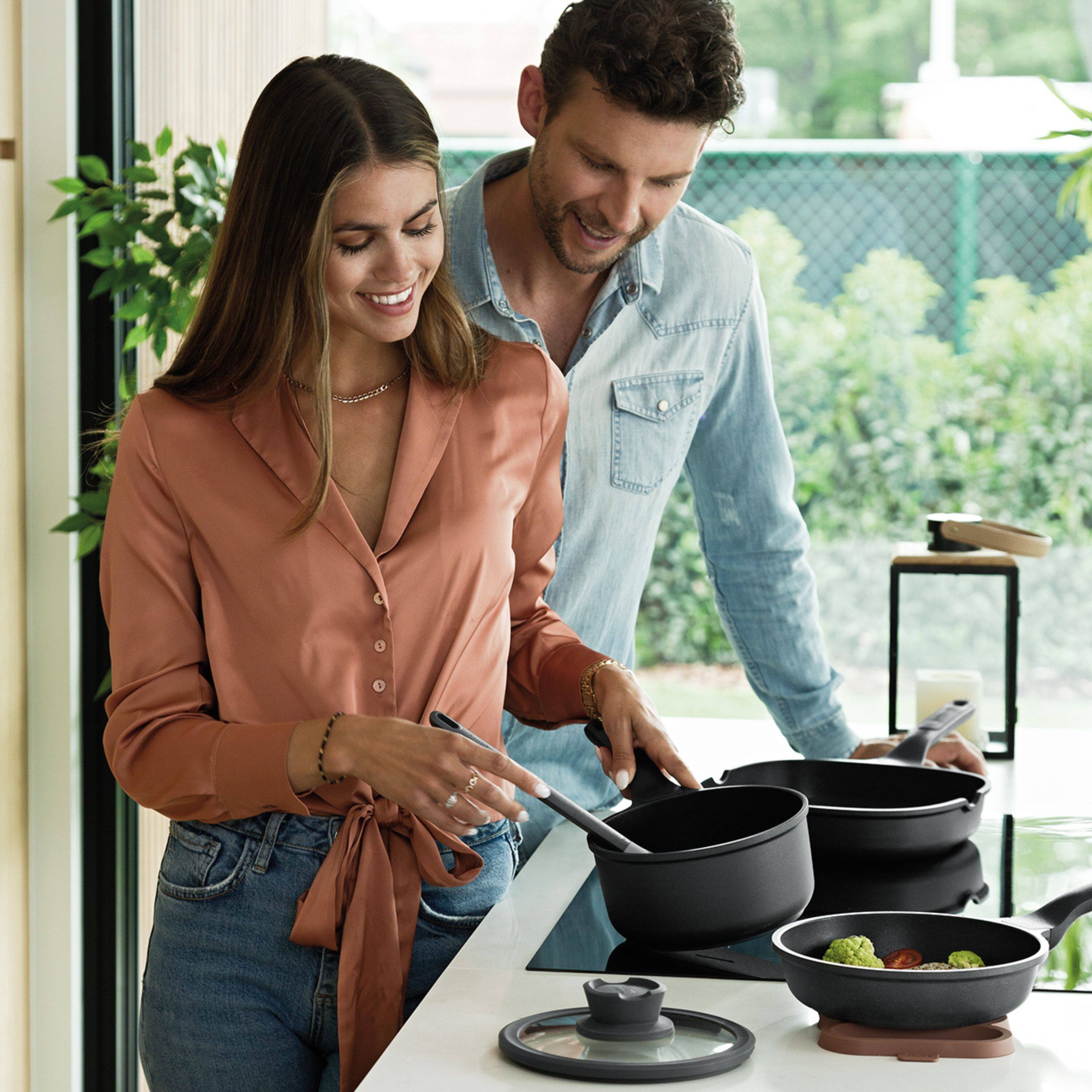 Alt View 2. BergHOFF - BergHOFF Leo Stone+ Nonstick Ceramic Aluminum Fry Pan 8", Recycled - Black.