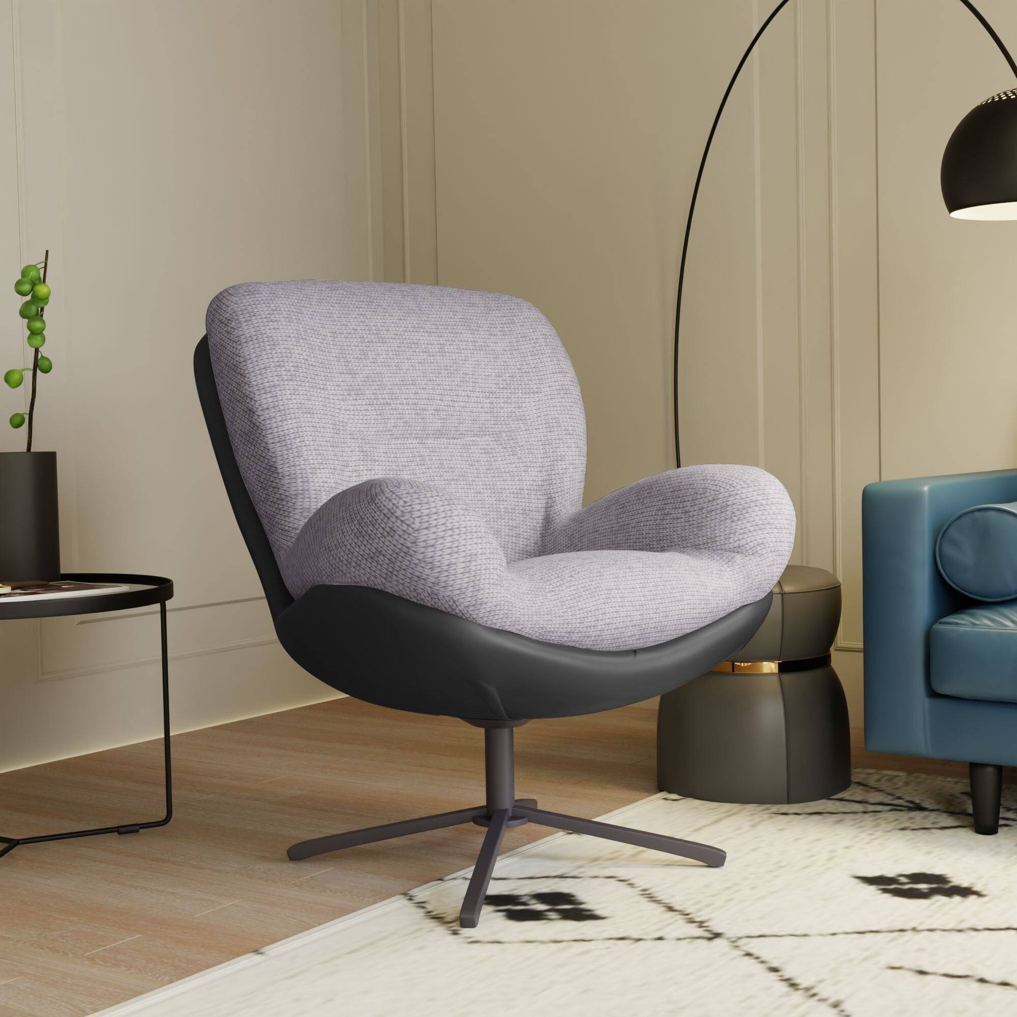Alt View 1. Boyel Living - Light Gray Modern Chenille Chair. Swivel Office Chair with Faux Leather and Black Metal Base Frame for Small Spaces - Gray.