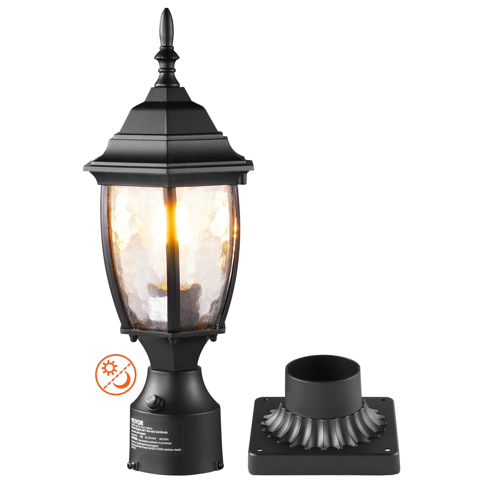 VEVOR - Dusk to Dawn Outdoor Post Light, 15.75 in Height, Waterproof Lamp Post Light Fixture - Black