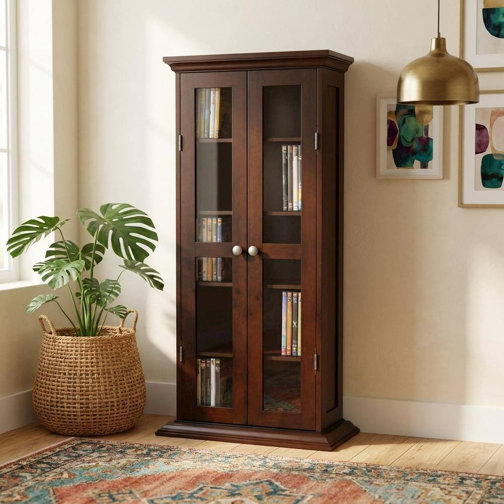 Alt View 3. FurniFact - Media Storage Cabinet - Walnut.