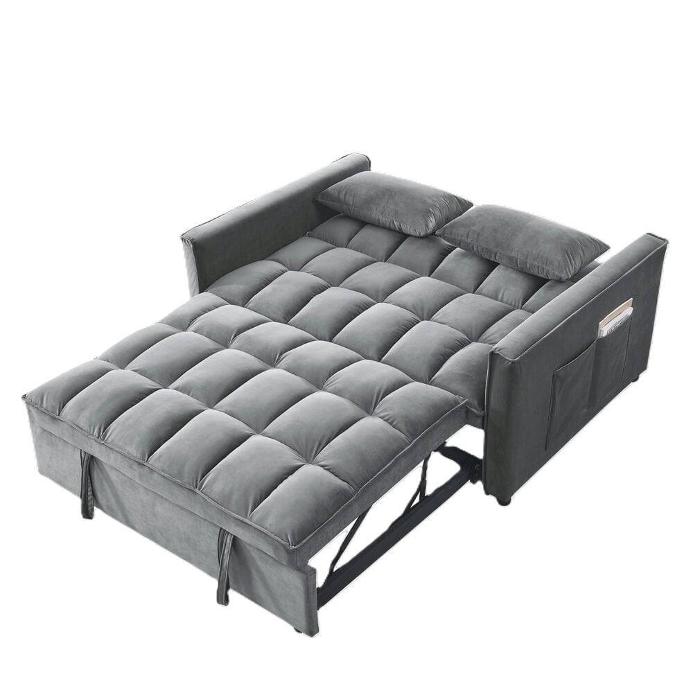 Angle. Kadyn - 54 Inch Adjustable Backrest Sofa, Sofa Bed, Futon Sofa with Double Armrest and Pouch for Living Room - Medium grey.
