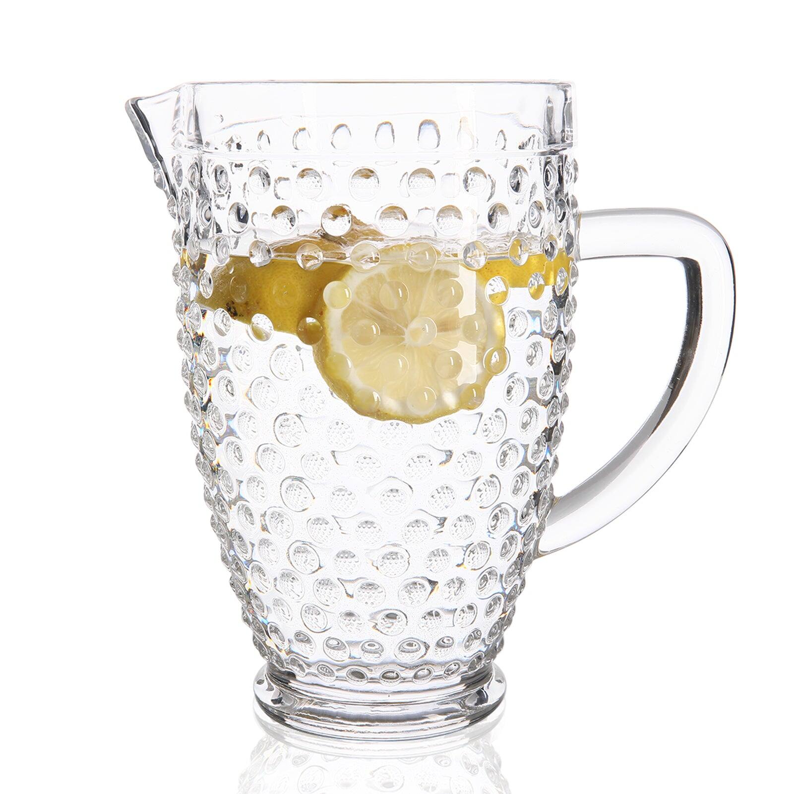 Angle. BreeBe - Hobnail Collection Pitcher Glass 58.1 oz. - Clear.