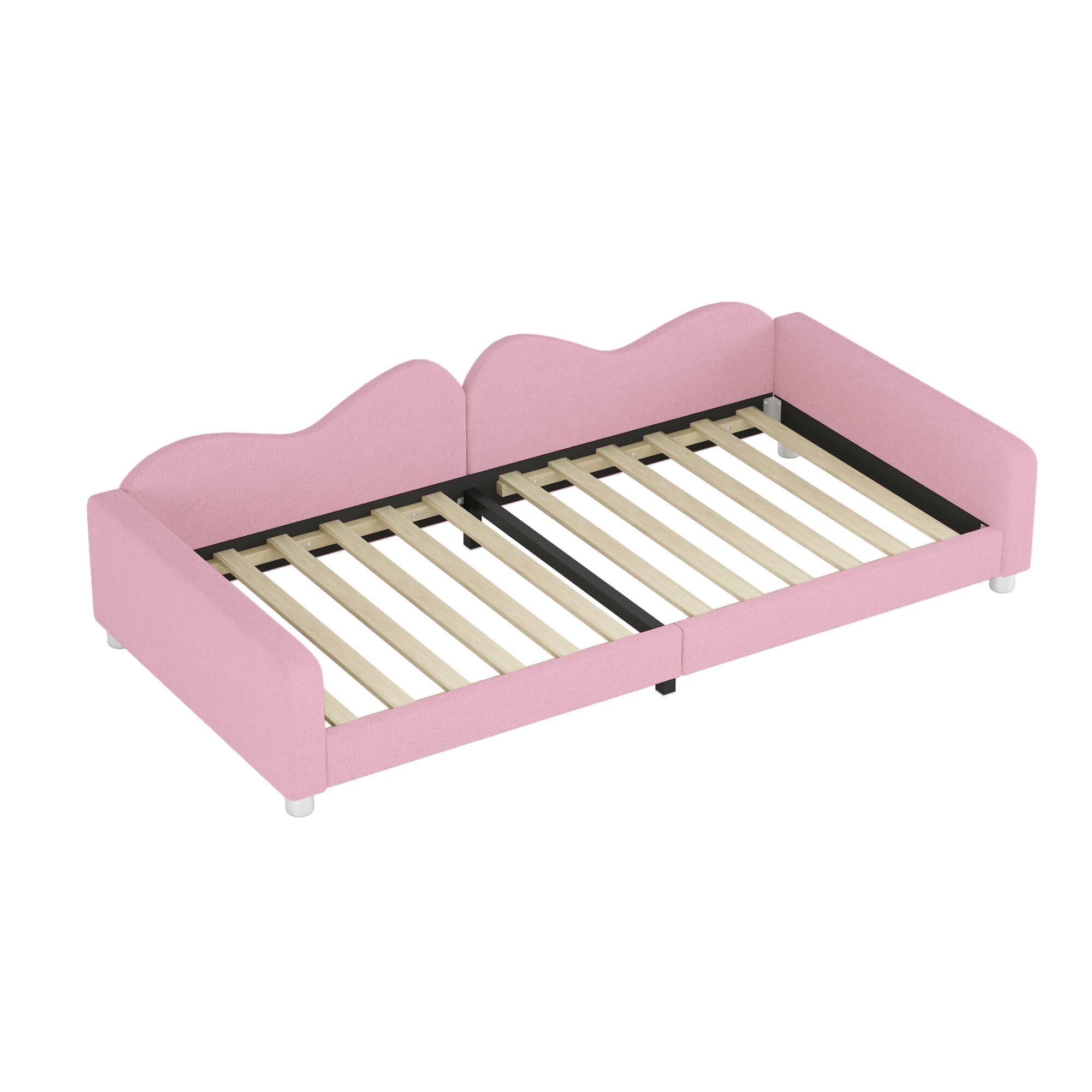 Alt View 5. GOODSILO - Twin Size Upholstered Sherpa Fabric Daybed with Cloud-Shaped Backrest Sofabed for Modern Home Decor - Pink.