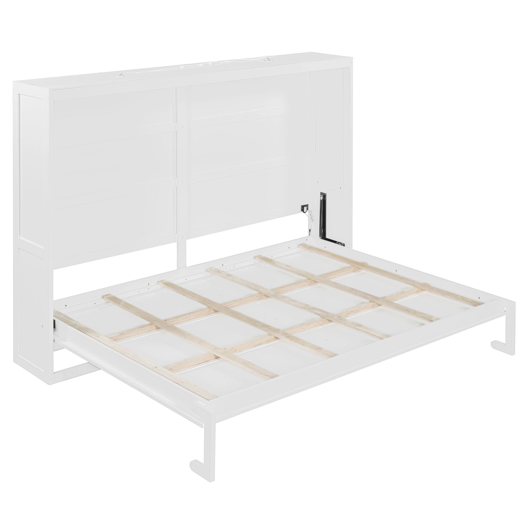 Alt View 9. Tiramisubest - Queen Size Murphy Bed with LED Lights, White, Plywood, Space-Saving - White.