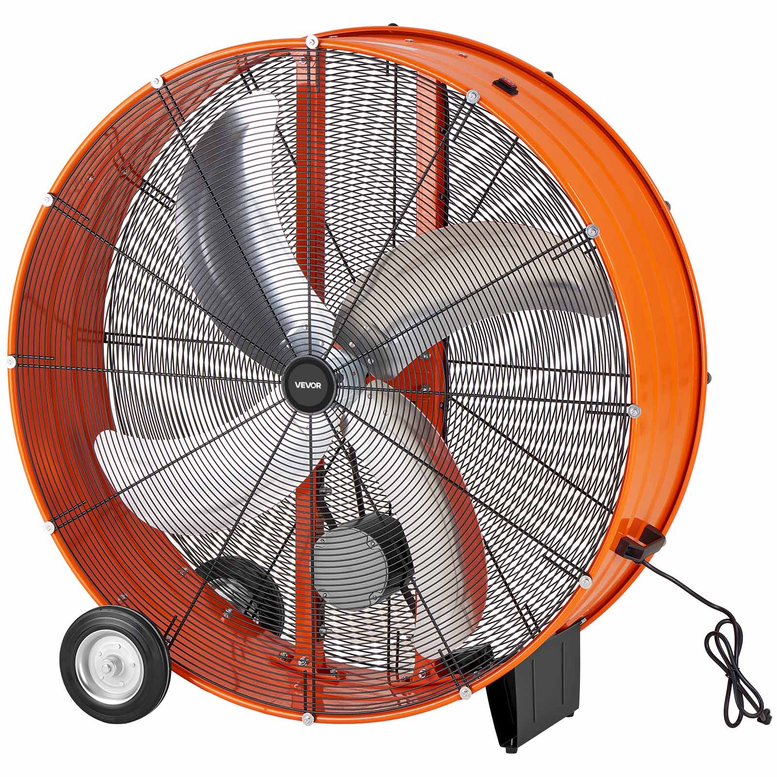 Front. VEVOR - Industrial Shop Fan, 42 Inch Floor Drum Fan, High Velocity 16100 CFM, Heavy Duty Aluminum Blades, 2 Speeds, with Handle - Black.