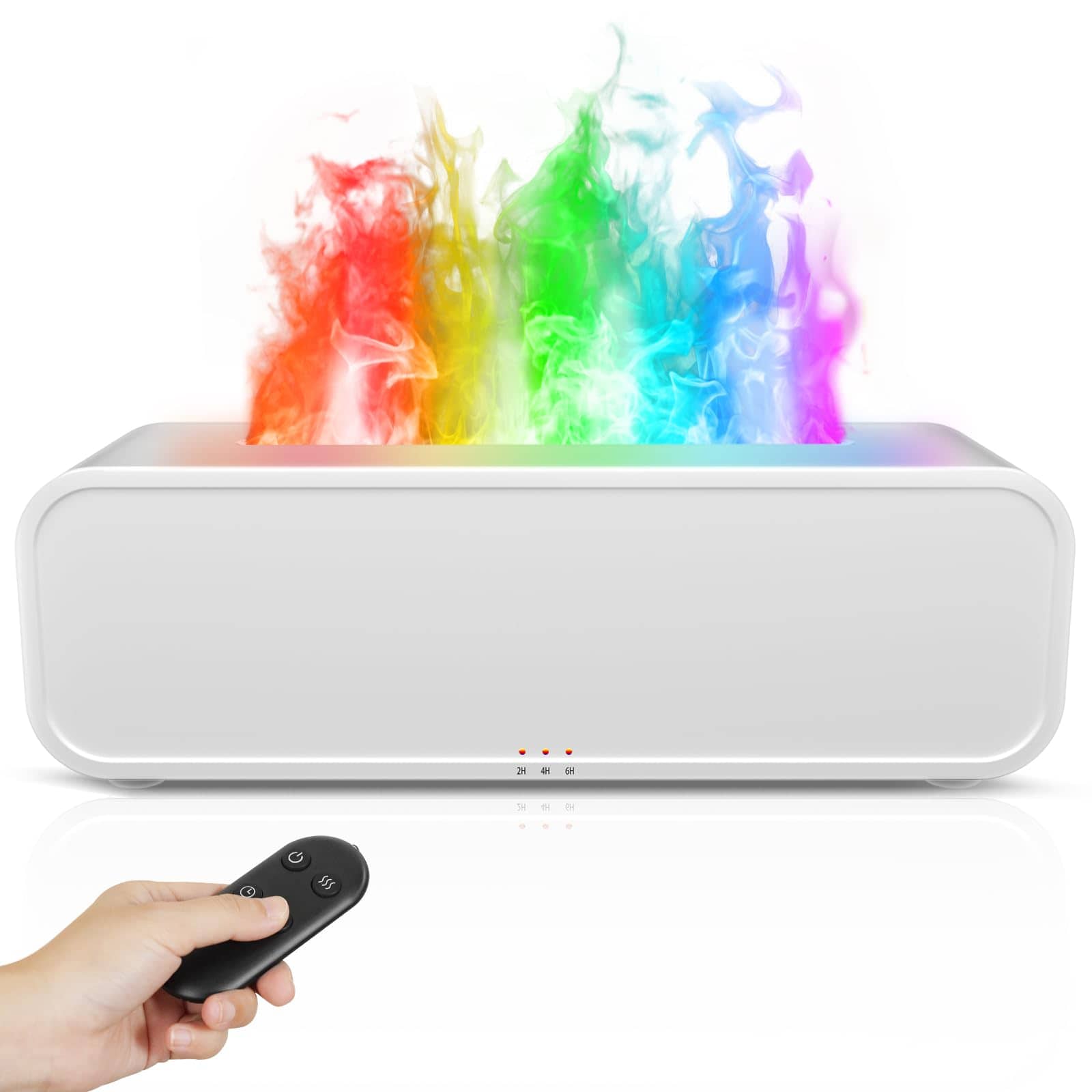 Live At Space - 150ml Flame Aroma Diffuser 7-Color LED Remote Quiet Auto-Off - Rainbow White