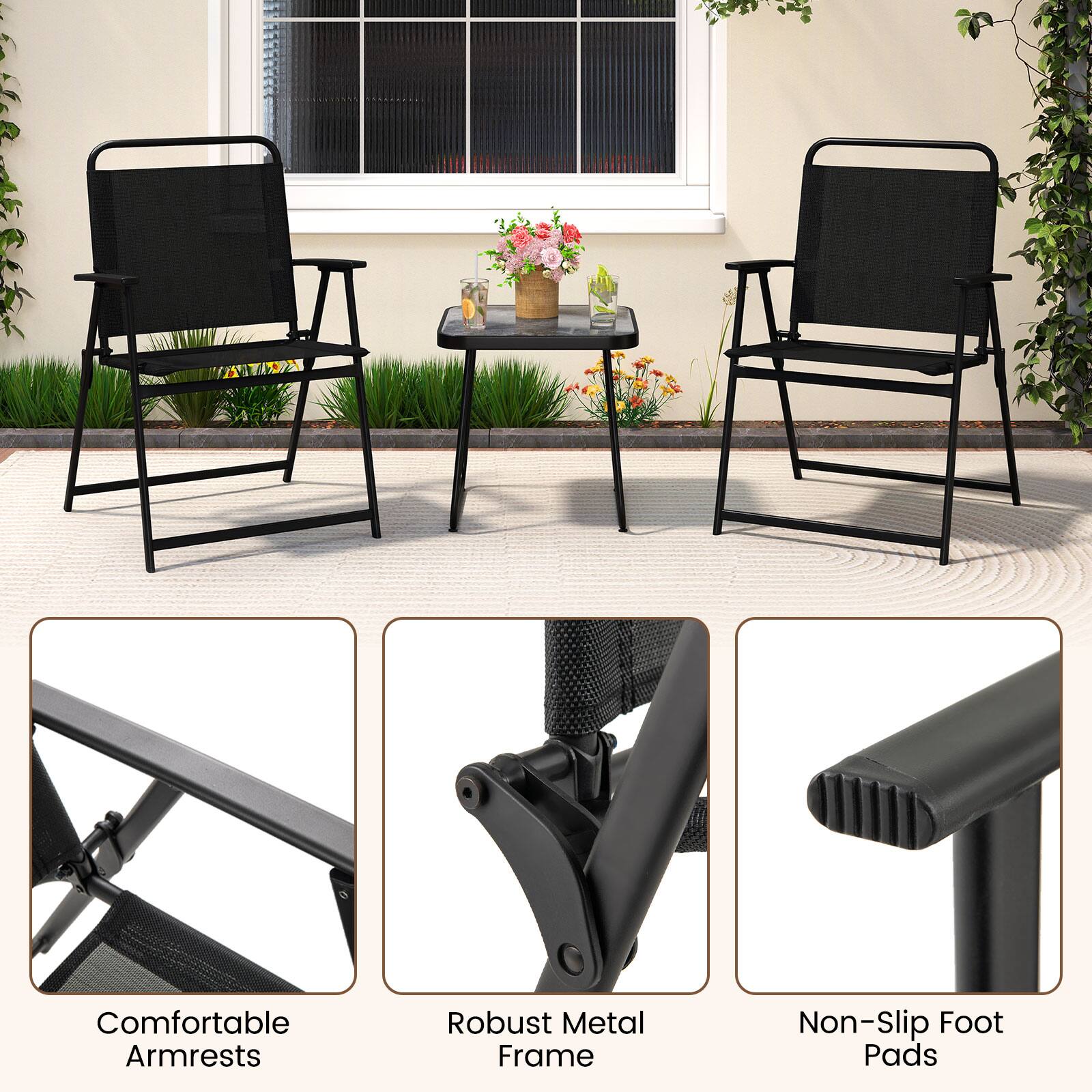 Comfortable Armrests  
Robust Metal Frame  
Non-Slip Foot Pads