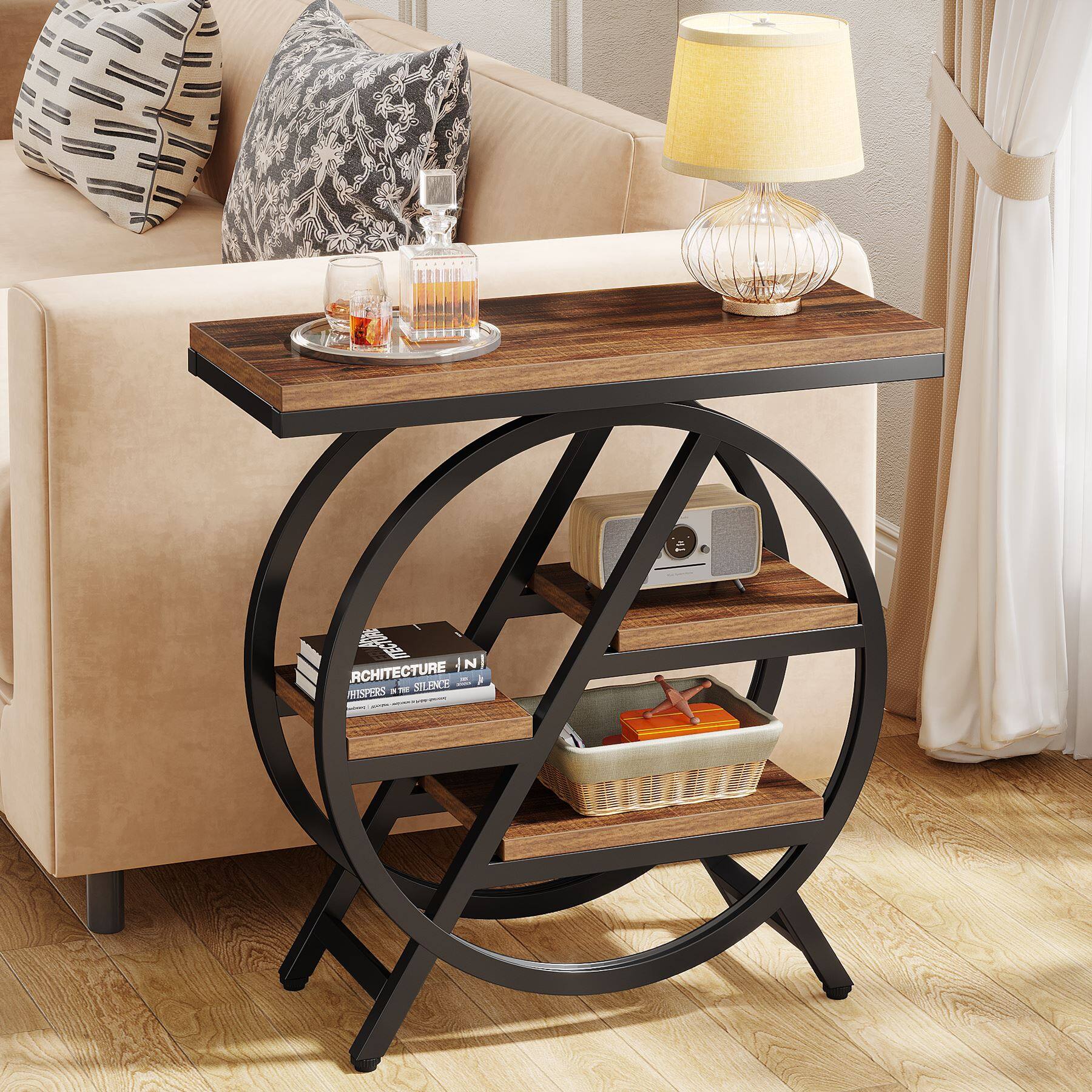 Tribesigns End Table with Engineered Wood Construction, Storage Shelves ...