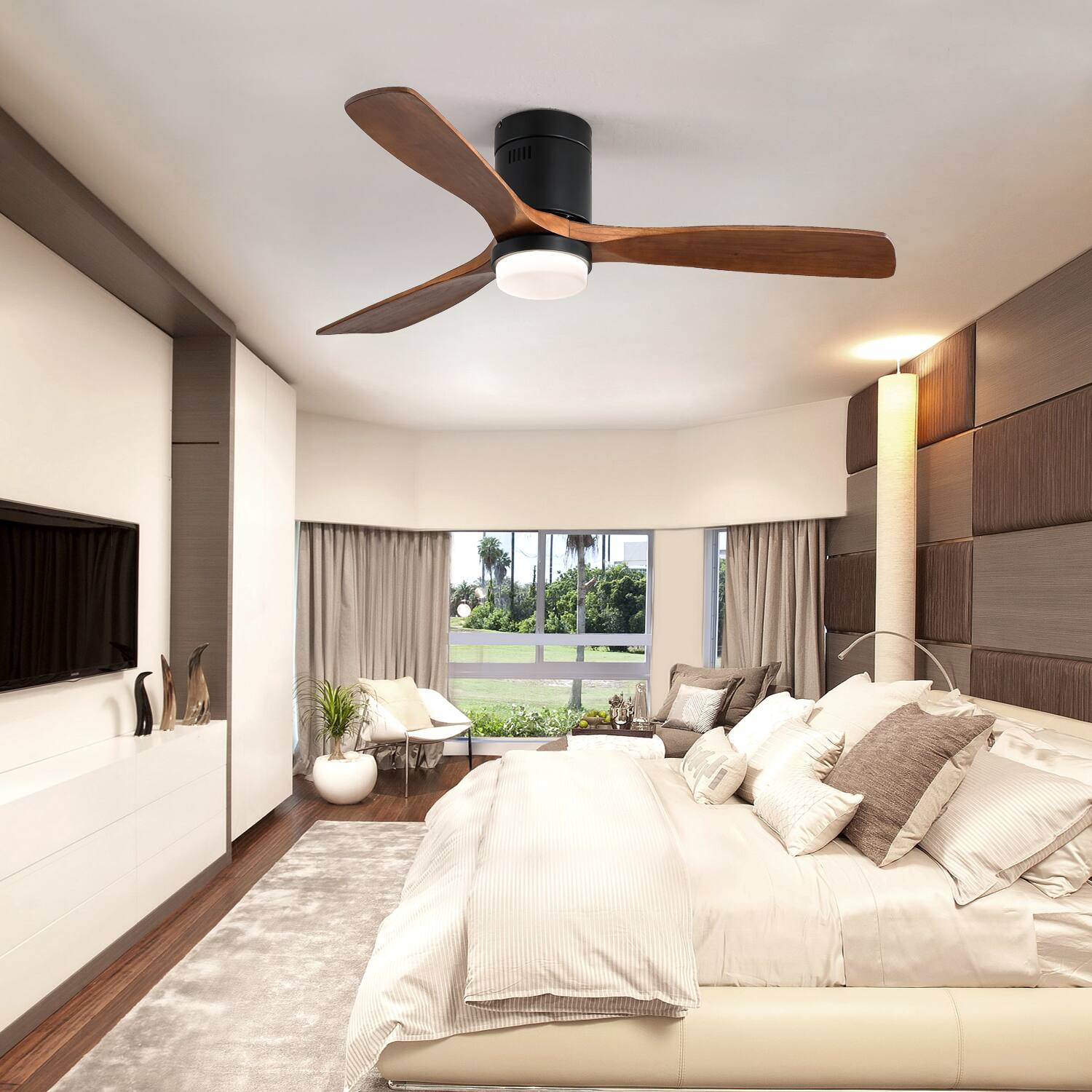 Alt View 2. HOMLUX - 52 Inch Indoor Ceiling Fan 3 Solid Wood Fan Blade Noiseless Reversible Motor Remote Control With Light - Black.