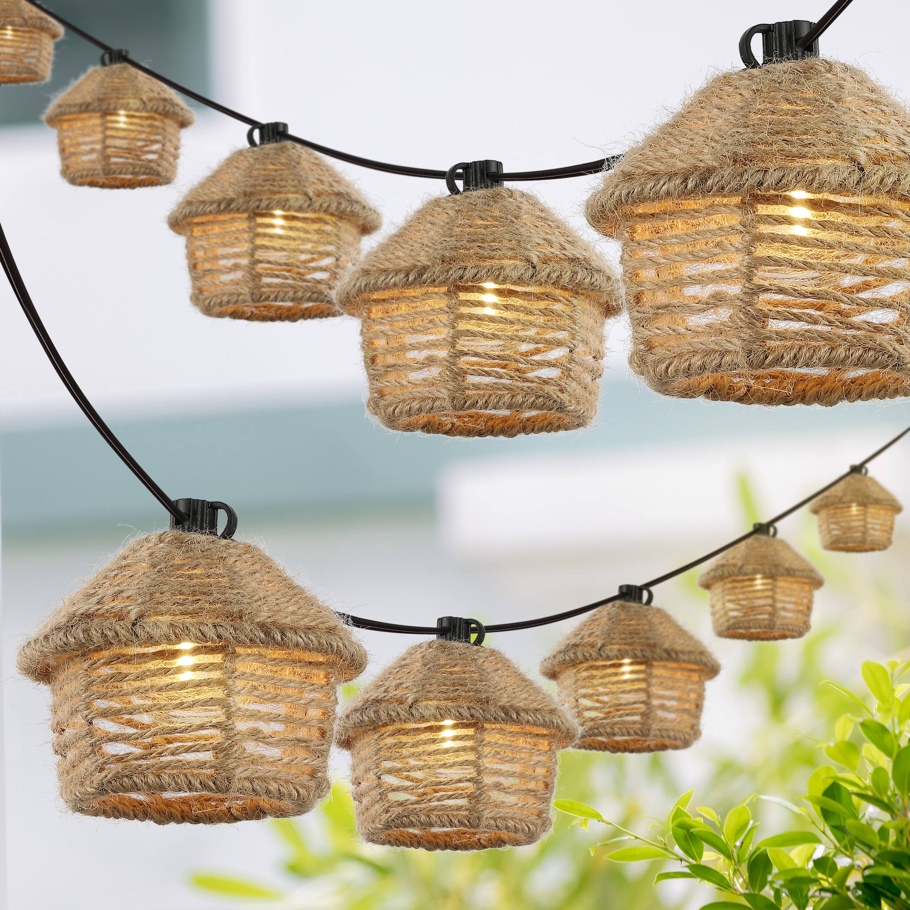 Alt View 1. Jonathan Y - Maui 10-Light Indoor/Outdoor 10 ft. Mid-Century Vintage LED G40 Tiki Hut Hemp Rope Shaded String Lights, Brown - Brown.