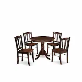 East West Furniture - 5-Piece Dining Room Table Set- 4 Wooden Chairs and Kitchen Table - Wooden Seat and Slatted Chair - Multi-Color