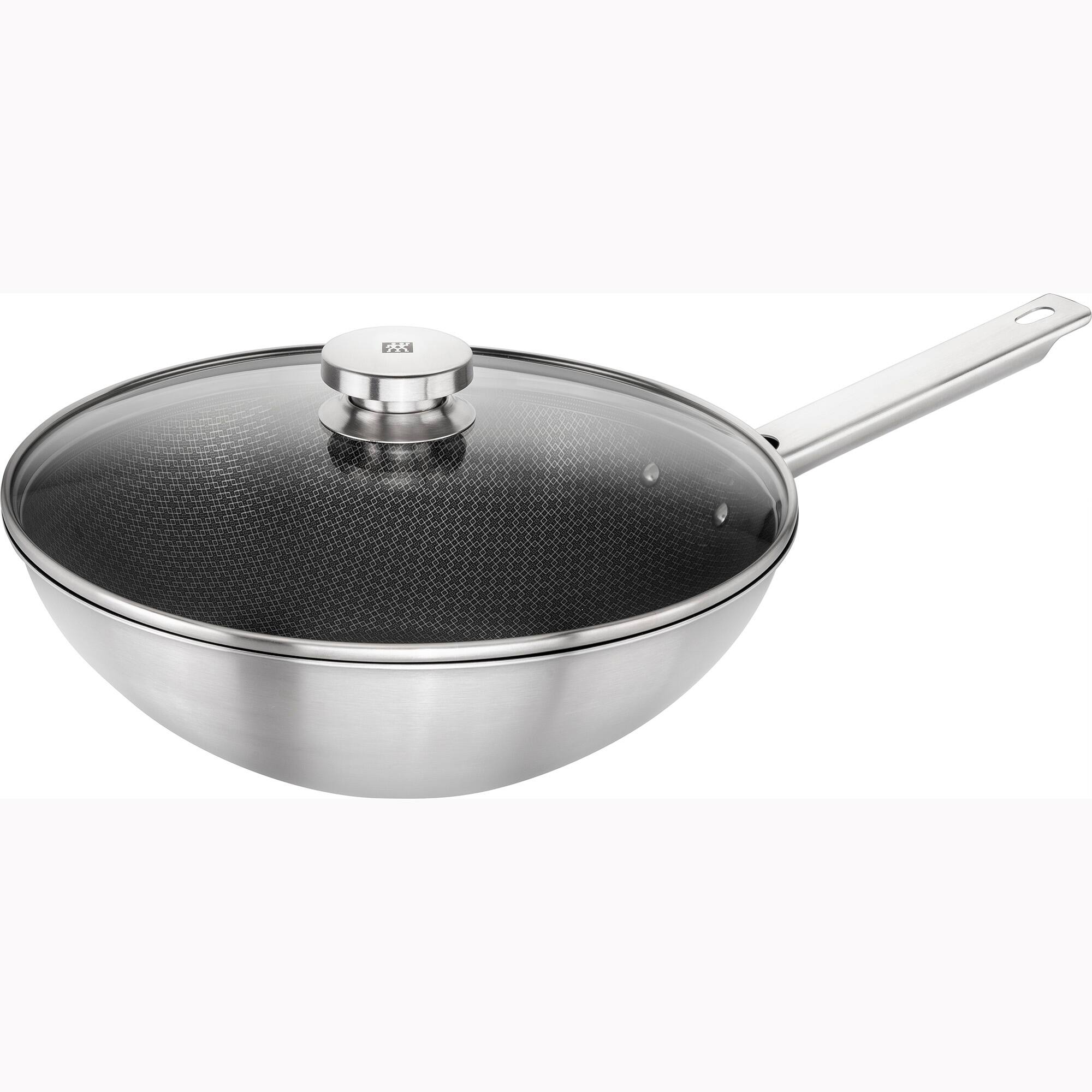 Front. ZWILLING - ZWILLING Joy Plus 12-inch Stainless Steel Nonstick Wok with Lid - Stainless Steel.