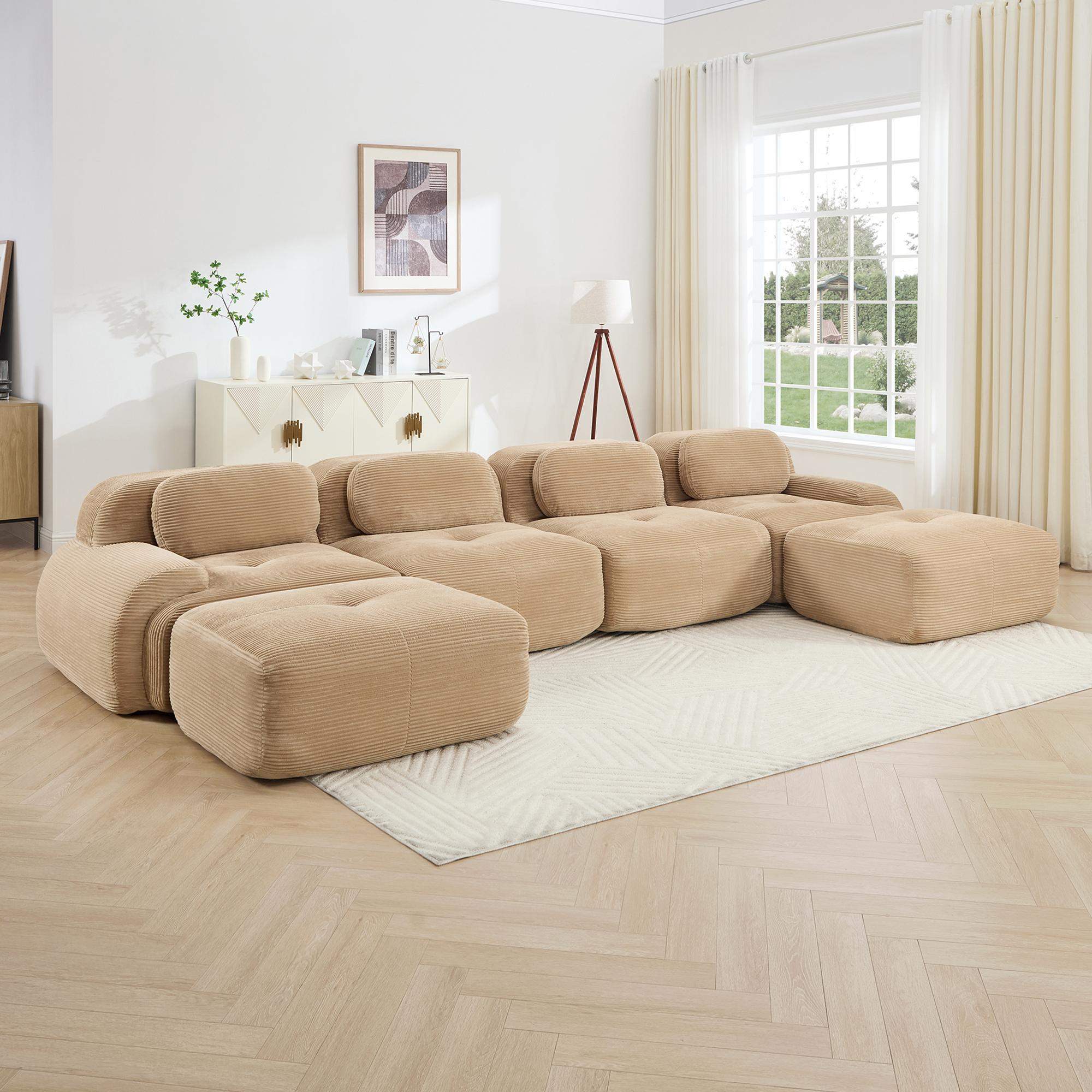 Roomtec Ushaped modular sofa no assembly breathable corduroy fabric 32D ...
