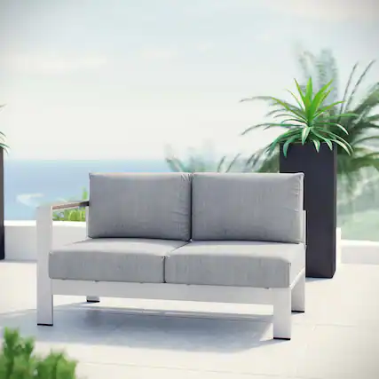 Front. Modway - Shore Left-Arm Corner Sectional Outdoor Patio Aluminum Loveseat by Modway - Silver Gray.