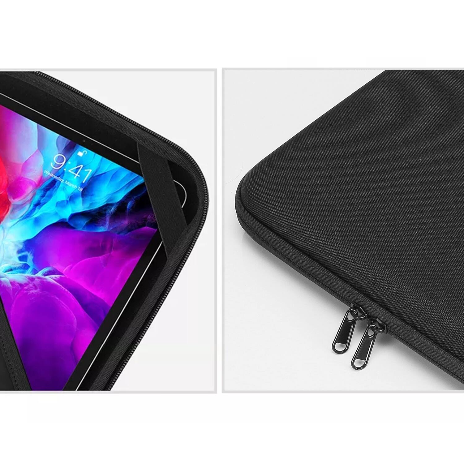 The image shows a cell phone and a case for it. The cell phone is displayed on the left side of the image, while the case is displayed on the right side. The cell phone is turned on and shows the time of 9:41. The case is designed to protect the cell phone and is likely made of leather or a similar material.