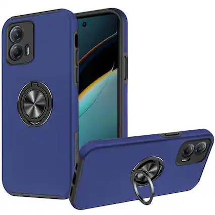 Front. Kitcheniva - Rubber Dual Layer Case For Moto G Power 5G 2024 With Magnetic Ring Stand And Tempered Glass Blue - Dark Blue.