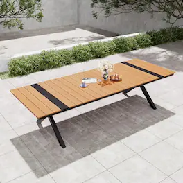 Crestlive Products - X-Leg Large Patio Plastic Wood Top Aluminum Frame Outdoor Dining Table with Umbrella Hole - Brown