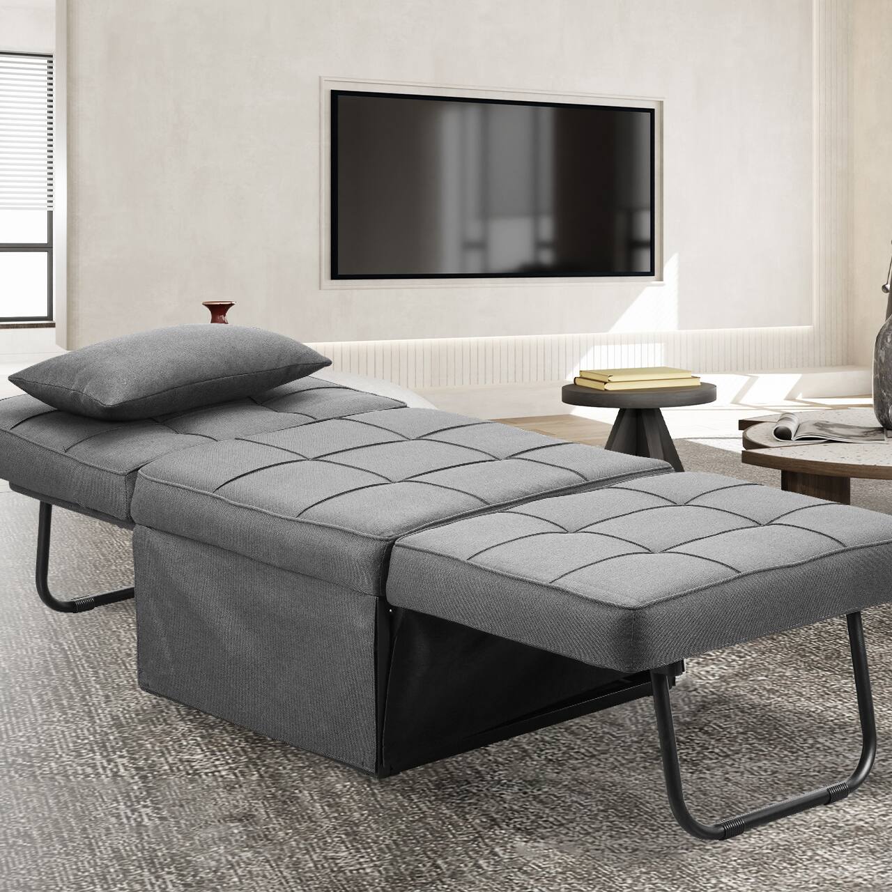 Alt View 2. Ainfox - Ainfox Sofa Bed Breathable Linen Couch Bed with Adjustable Backrest Convertible Chair for Living Room Apartment Office - light brown.