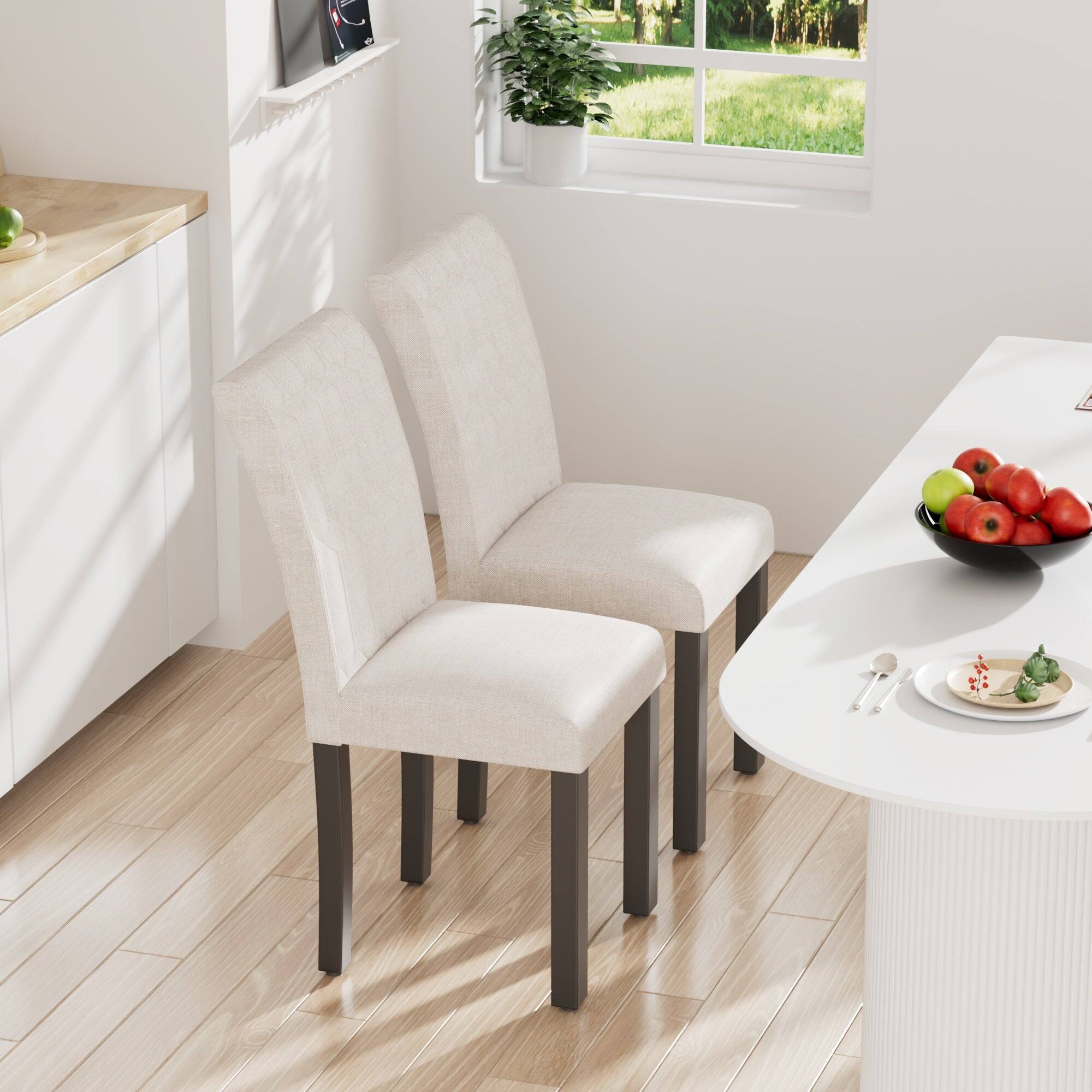 Alt View 2. Vecelo - Set of 4 PU Leather Dining Chairs  - Ergonomic High Back Chairs With Solid Wood Legs - Beige.