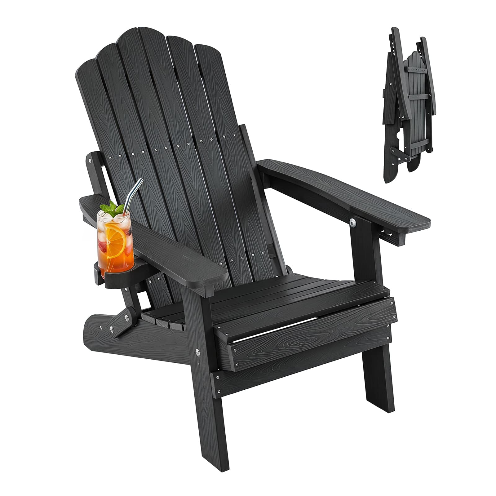 Gymax - Folding Adirondack Chair w/5-Level Backrest Wooden Textured for Lawn Poolside - Black price history on PriceWatchPro