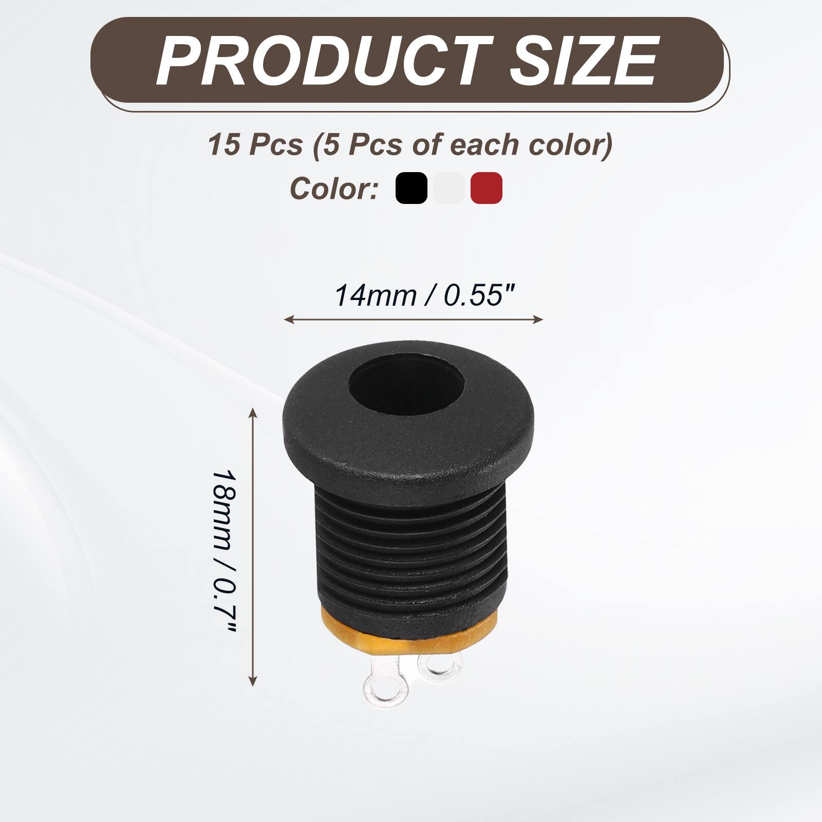 PRODUCT SIZE  
15 Pcs (5 Pcs of each color)  
Color: 14mm / 0.55" / 18mm / 0.7"