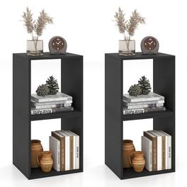 Costway - Stackable Storage Cube Set of 4, Home Cubby Organizer with Anti-toppling Device - Black