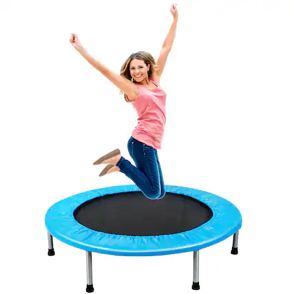 Front. Gymax - Gymax 38'' Folding Mini Trampoline Fitness Rebounder w/ Safety Pad Blue - Blue.