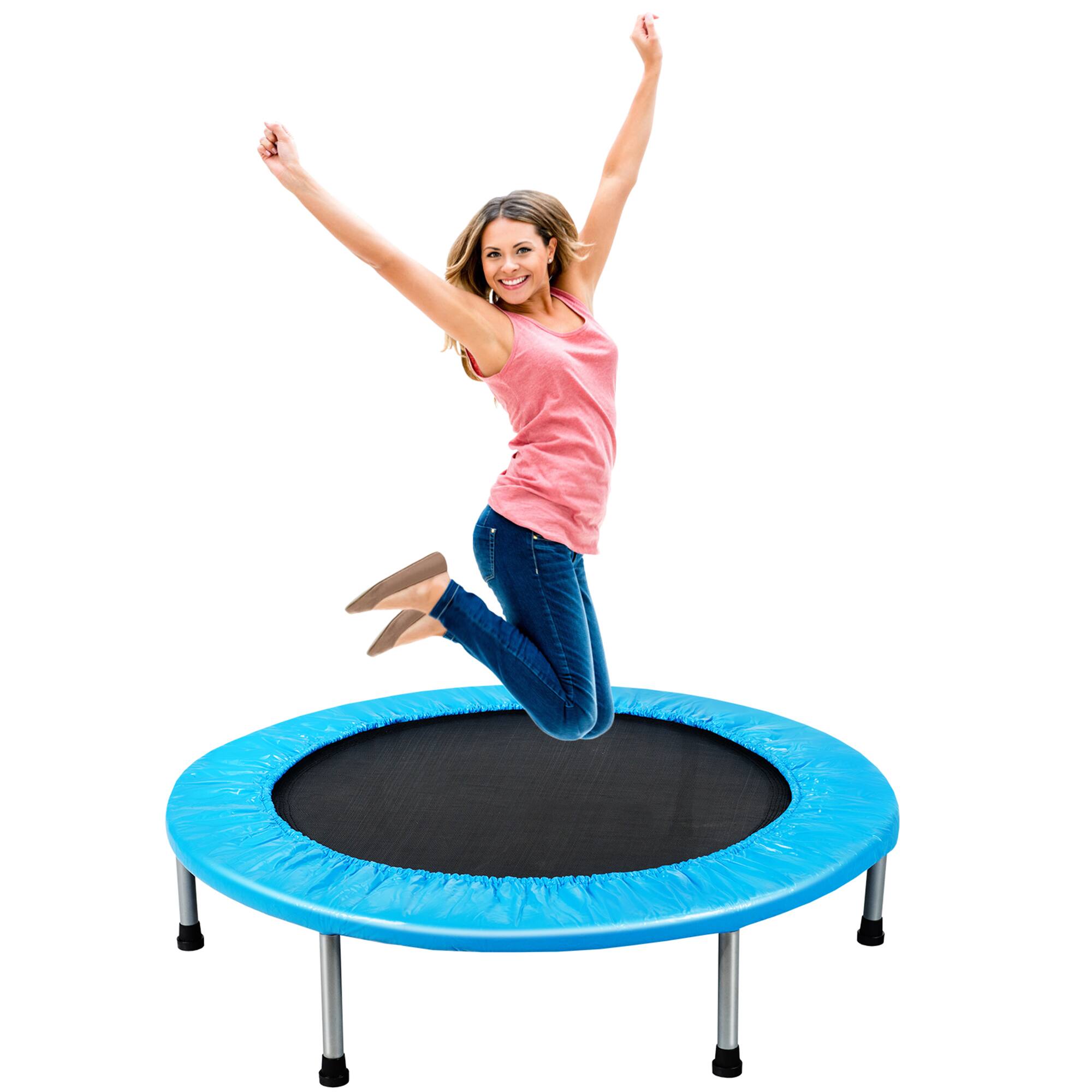 Gymax - 38'' Folding Mini Trampoline Fitness Rebounder w/ Safety Pad - Blue