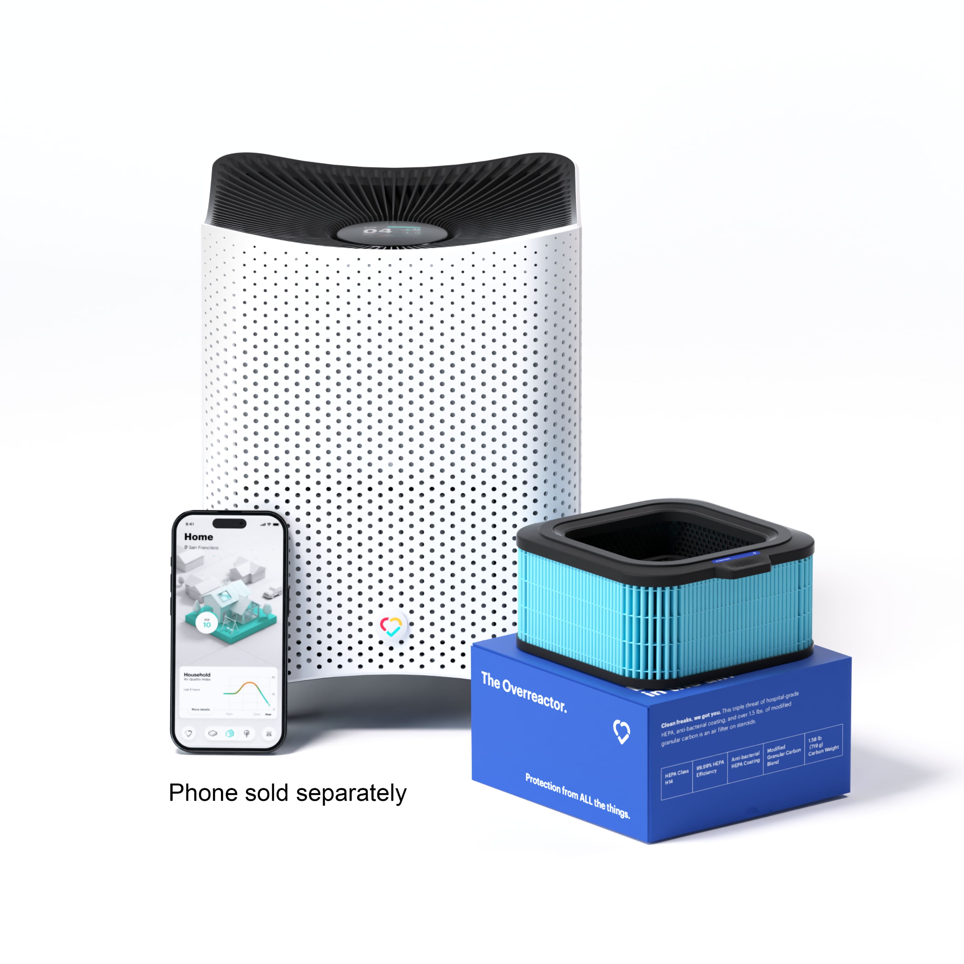 Mila Air Purifier with Overreactor Filter, HEPA 99.995%, 1.25lbs Carbon for VOC, Smoke, Heavy Pollution, WiFi, 8 Sensors – White Sansujyuku sansujyuku.com