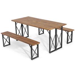 Boyel Living - 6-Person Outdoor Patio Dining Table Set with 2 Inch Umbrella Hole - Natural