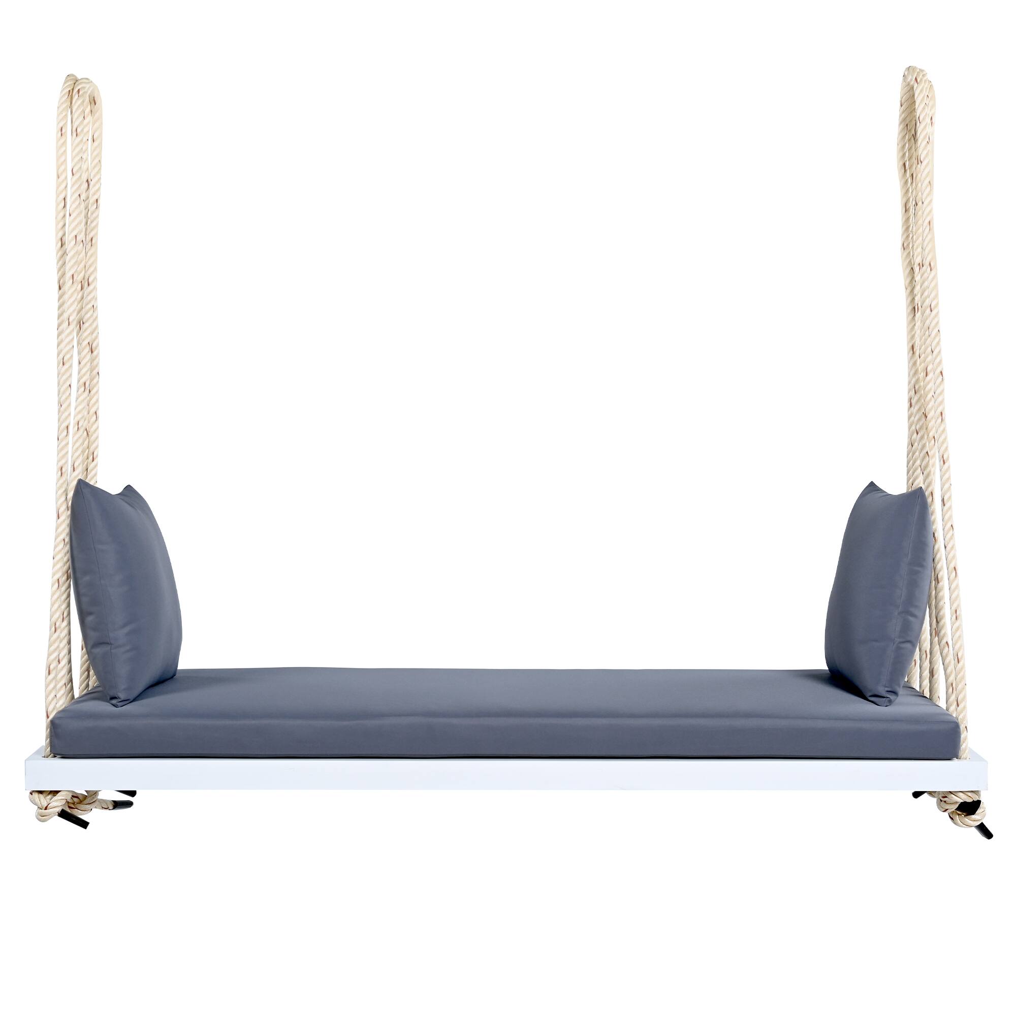 Alt View 5. GOODSILO - Acacia Wood Patio Swing Chair - Hanging Porch Bench with Cushion & Ropes for Garden, Backyard, Lawn - White.