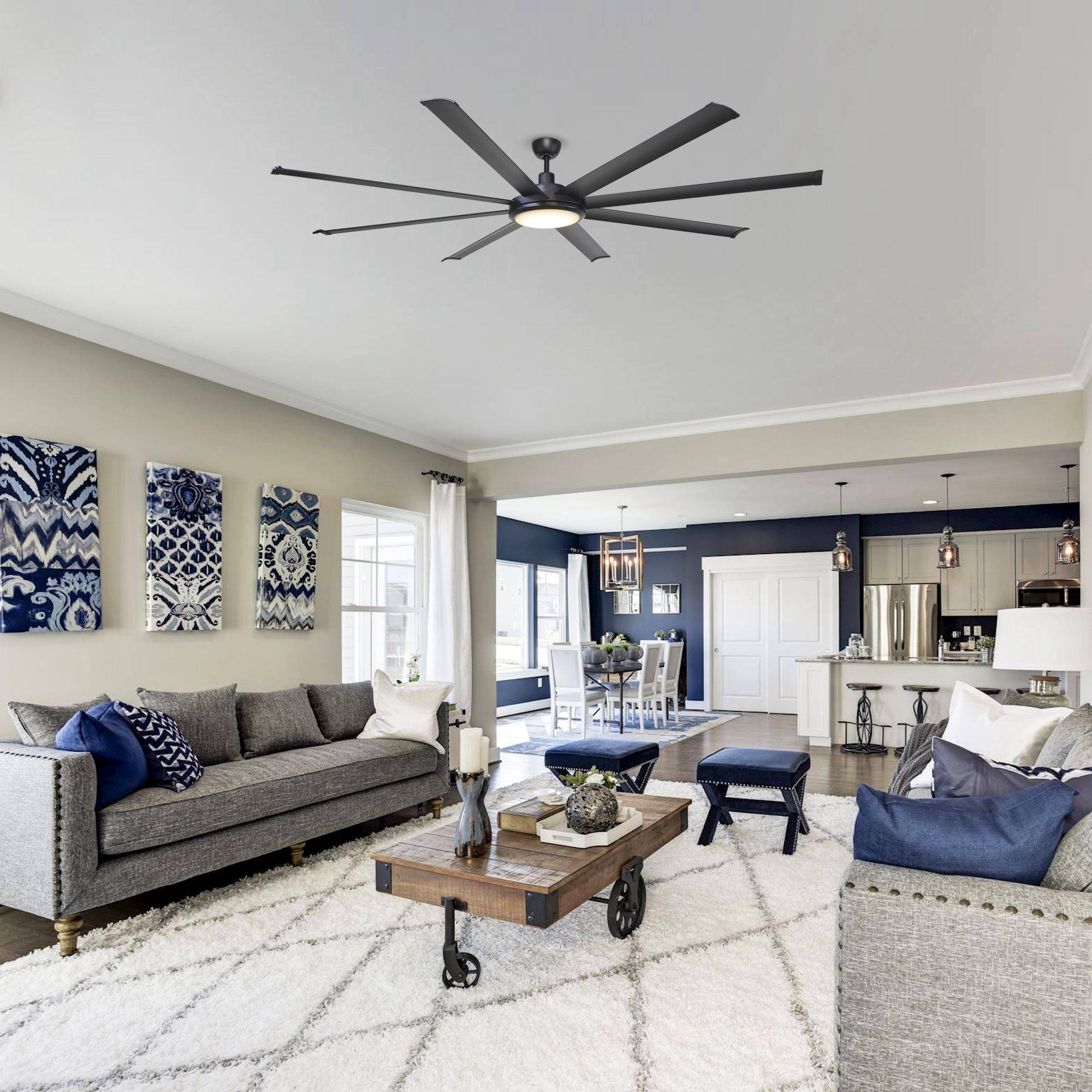 Back. Parrot Uncle - 75-inch Black Industrial Extra Large Commercial HVLS LED Ceiling Fan with 8 Aluminum Blades and Remote Control - Black.