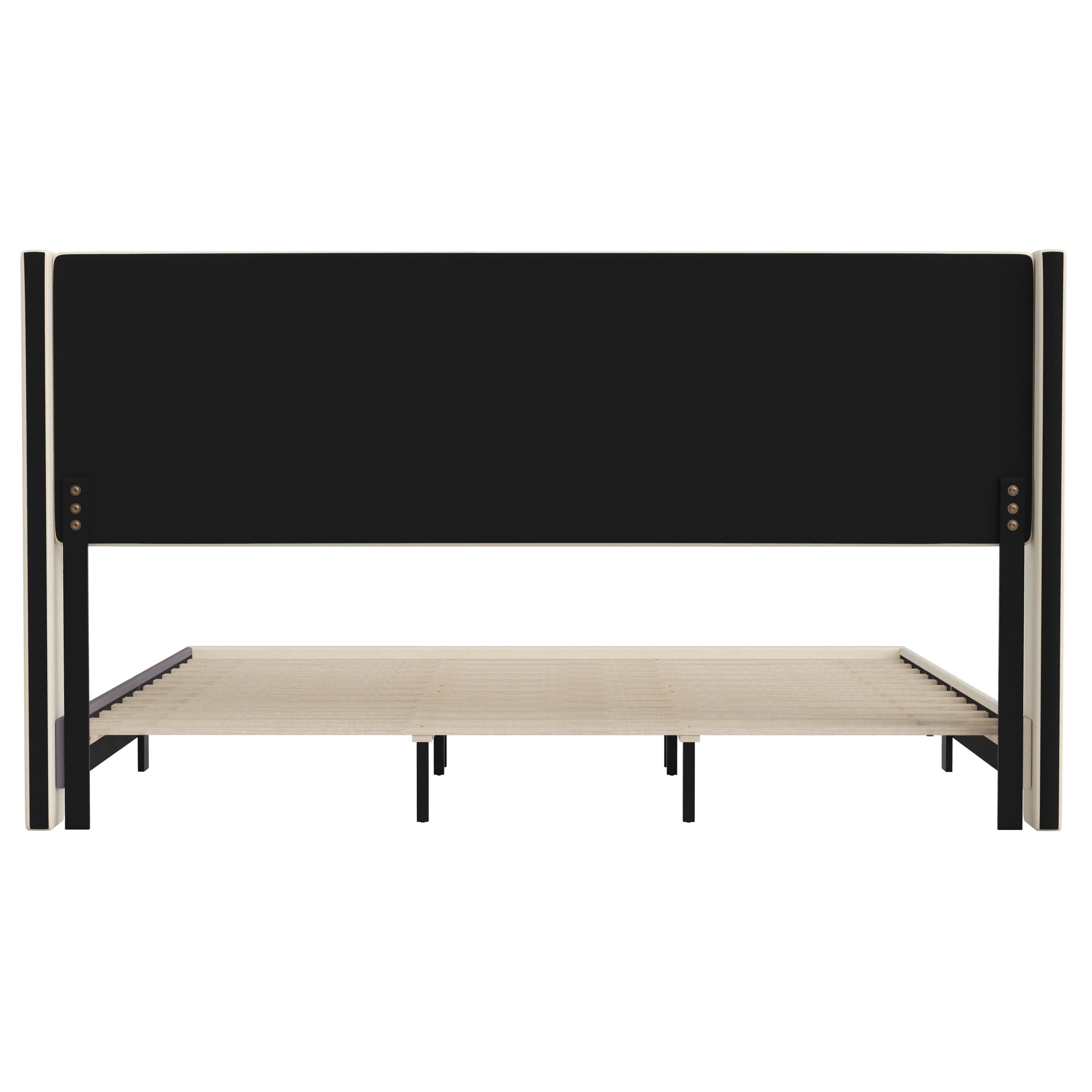 Alt View 7. Emma + Oliver - Upholstered Platform Bed with Wingback Headboard - Beige.