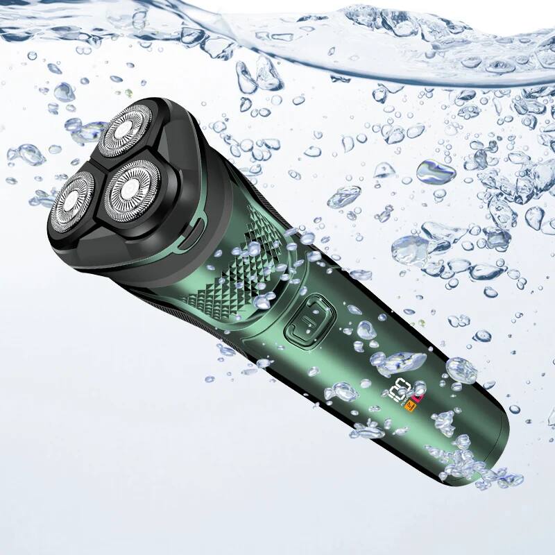 Alt View 3. Cluzine - Men's USB Charging Cordless Electric Shaver, LCD Display Triple Blade Rotary Washable - Green.