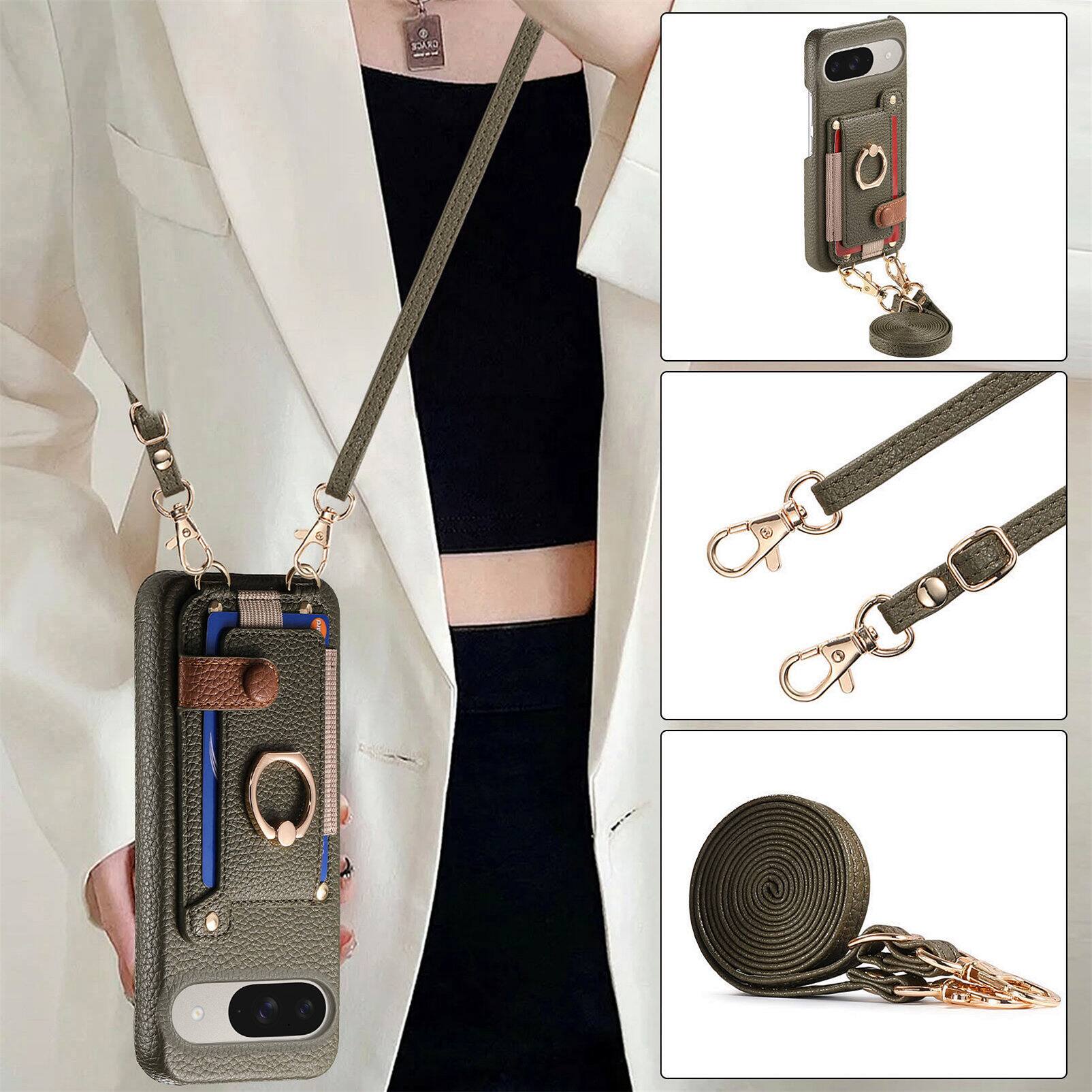 Alt View 2. Dteck - Lychee Texture Wallet Case for Google Pixel 10 /10 Pro with Ring Kickstand,Crossbody Faux Leather Cover with Card Holder - Midnightgreen.