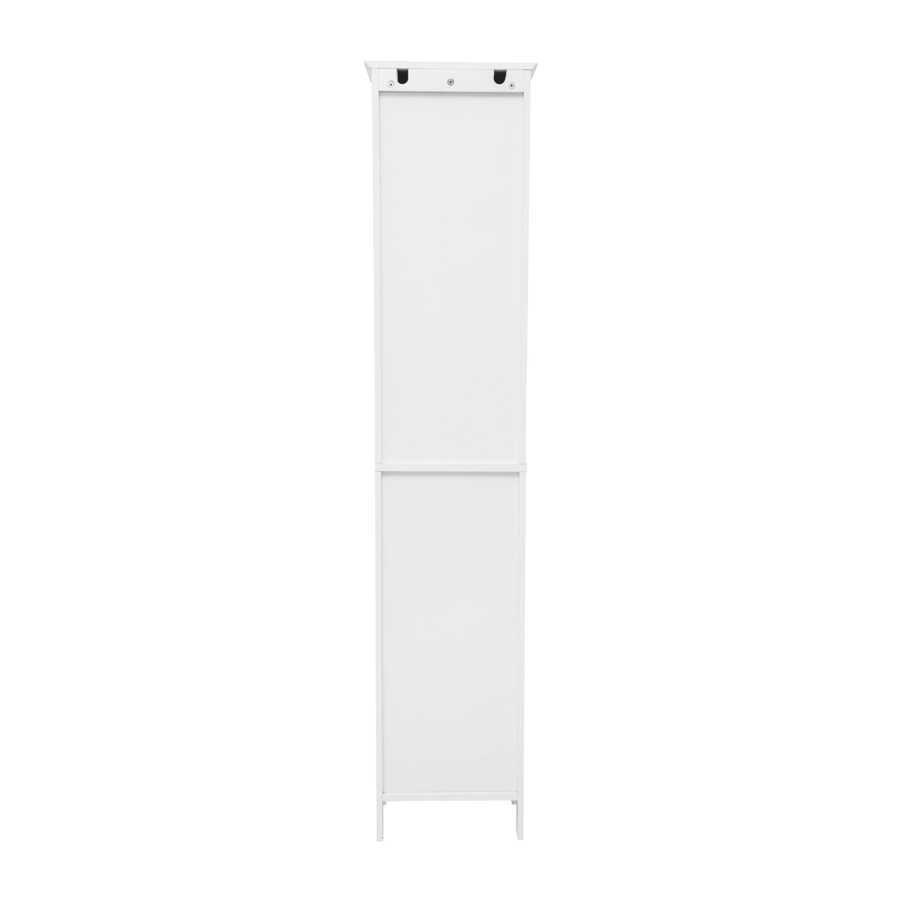 Alt View 7. Emma + Oliver - Farmhouse Freestanding Linen Tower with Shelves, Drawer, and Doors - White.