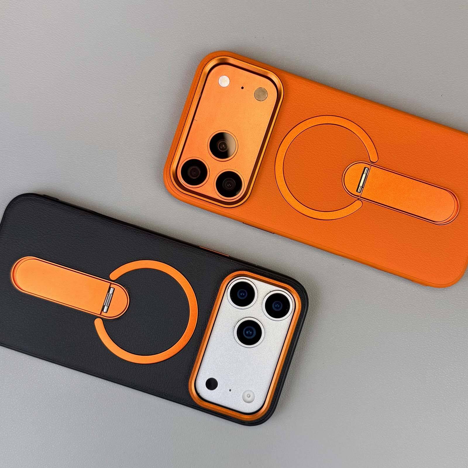 Alt View 2. Dteck - Rugged Magnetic Case for Apple iPhone 17 Pro Max with Integrated Stand, Slim Shockproof Dual Layer Protective Cover - Orange.