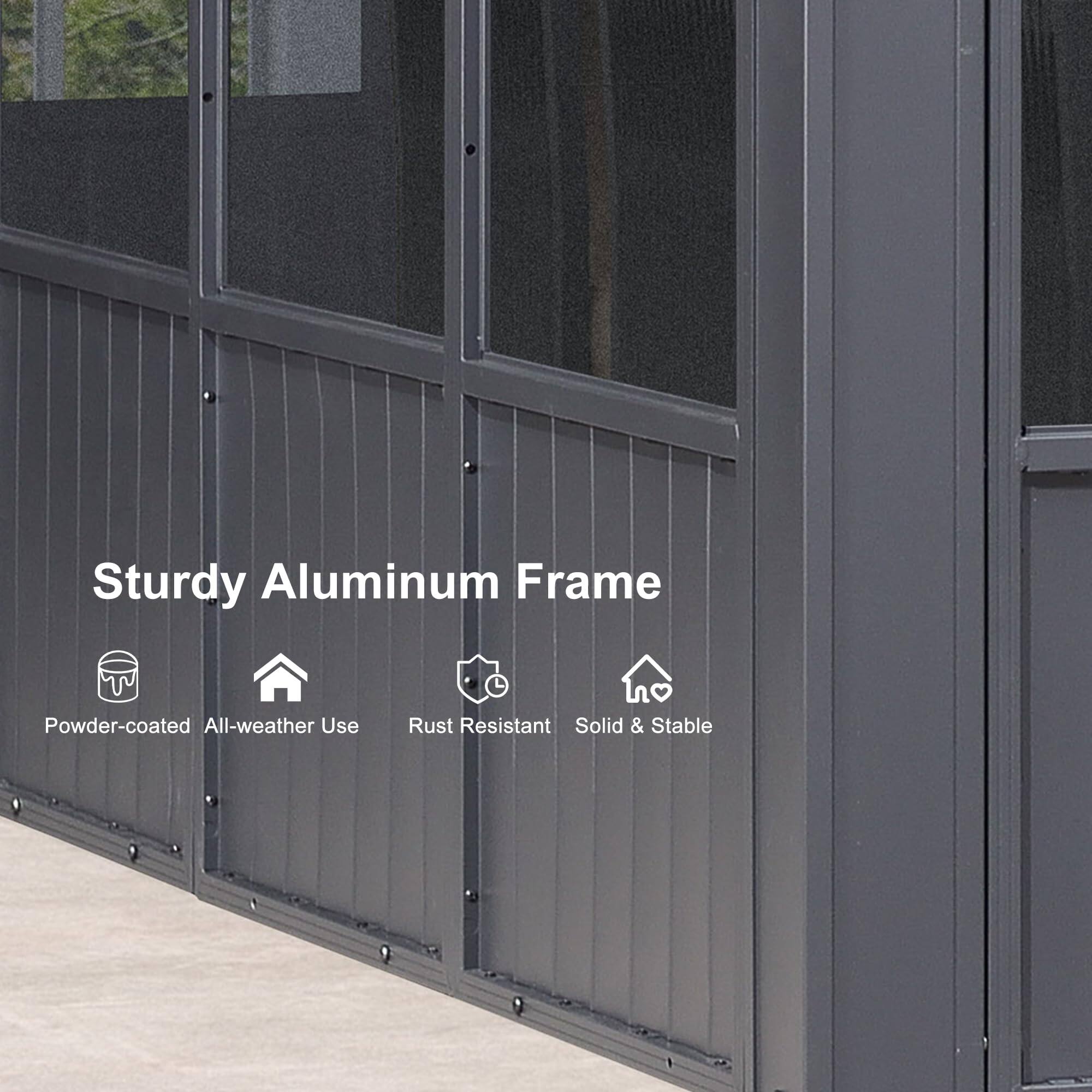 Sturdy Aluminum Frame  
Powder-coated  
All-weather Use  
Rust Resistant  
Solid & Stable