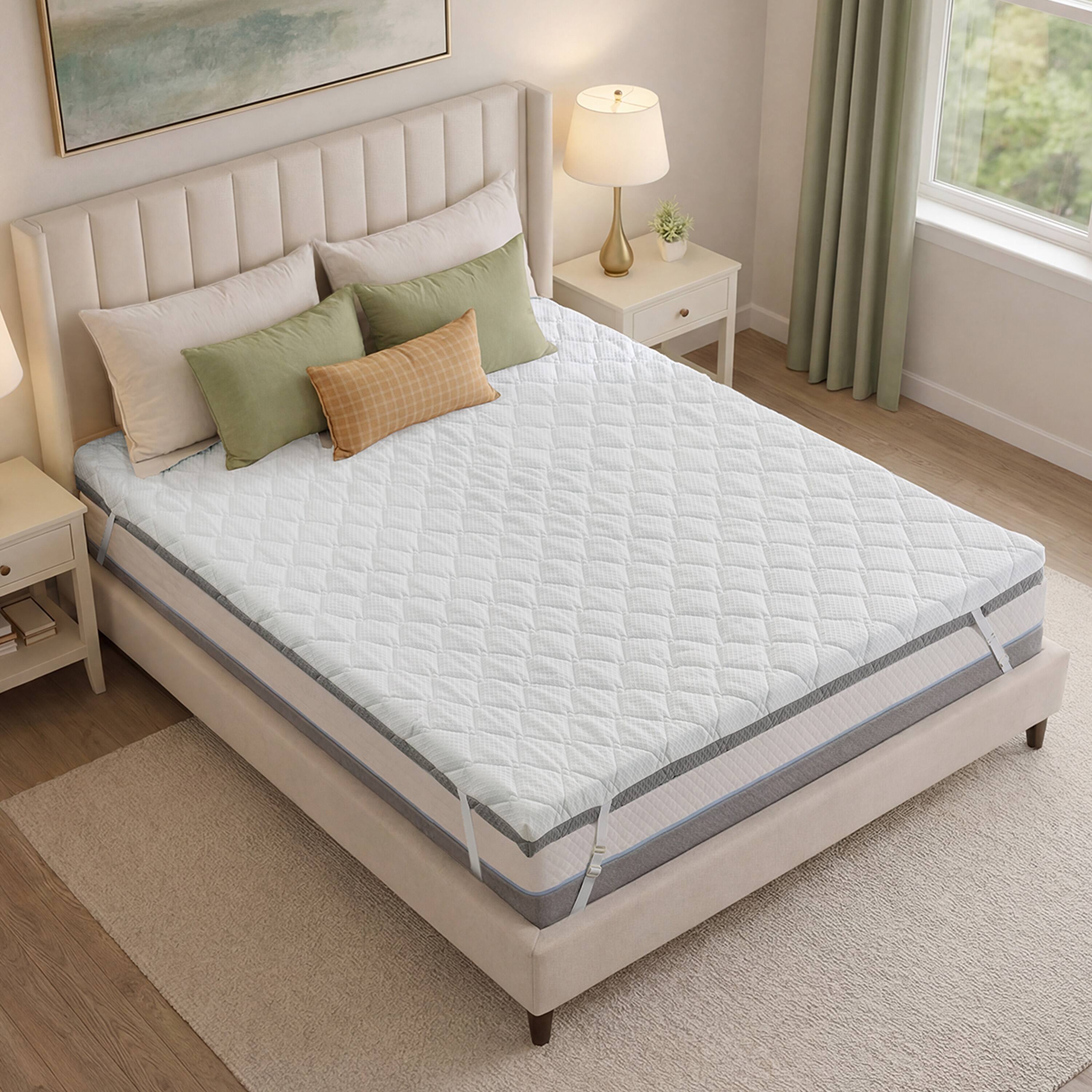 Left. Vipbear - 3 Inch Extra Firm Mattress Topper, Bed Topper with Washable Cover - 3 inch.