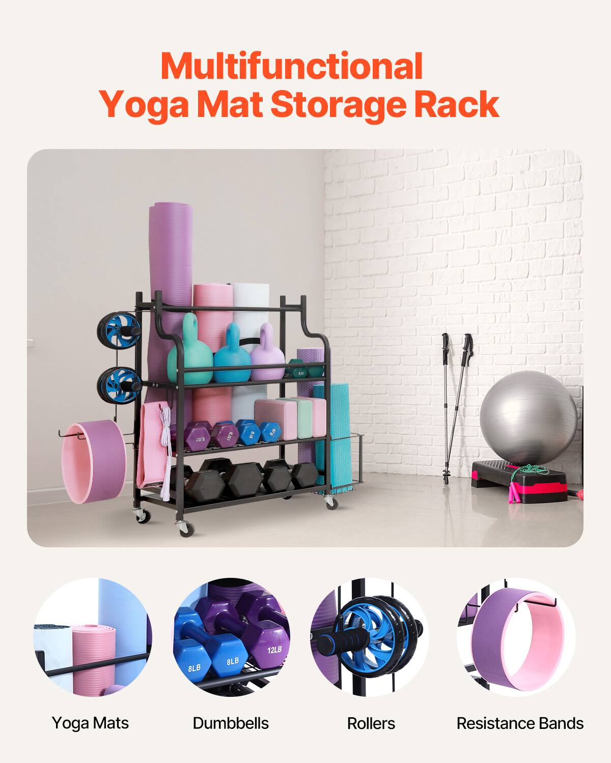 Multifunctional Yoga Mat Storage Rack

- Yoga Mats
- Dumbbells
- Rollers
- Resistance Bands