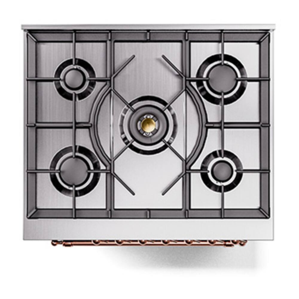 Alt View 8. ILVE - ILVE Nostalgie II Series 30 in. Dual Fuel Range with 5 Sealed Burners (Natural Gas, Copper Trim) - Glossy Black.