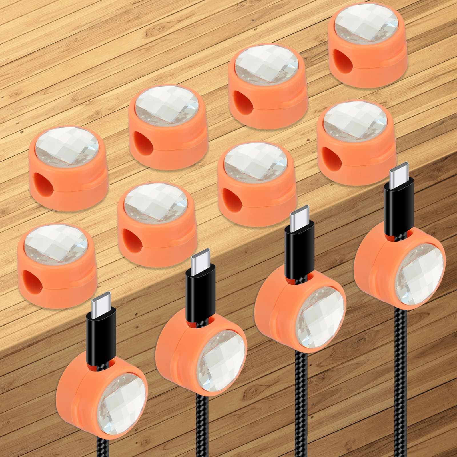 Unique Bargains - 12pcs Magnetic Spring Desk Cable Management Clips Adhesive Cord Holder Keeper for Office Desktop Wall Car - Orange